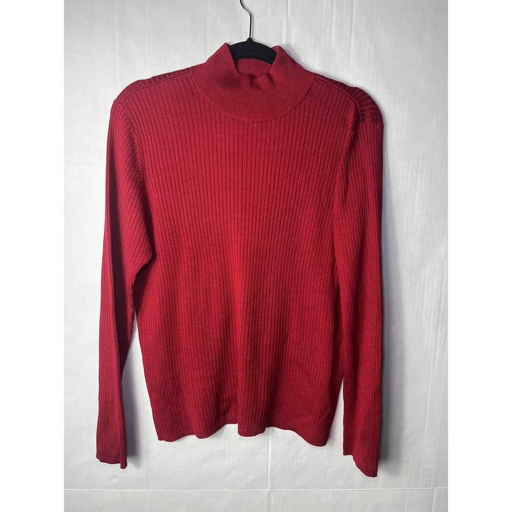 Talbots Sweater Womens XLarge Pure Silk Red Mock Neck Ribbed